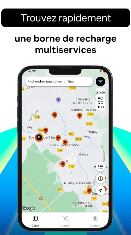 Application bornes de recharge en centre commercial Stations-e