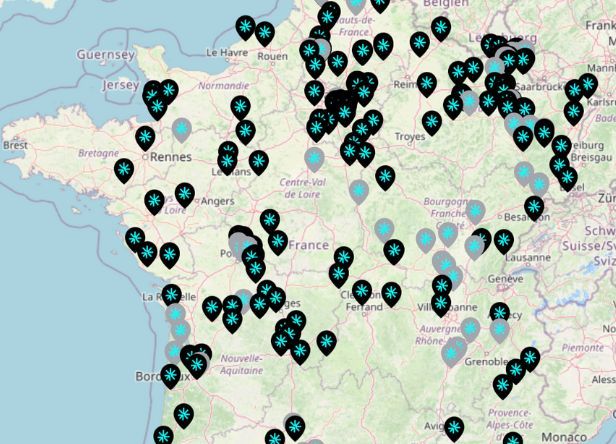 Carte des bornes de recharge électrique rapide en France